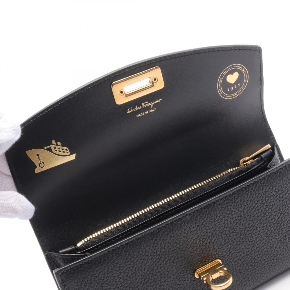 Salvatore Ferragamo Gancini Bifold Long Wallet Leather Black - Picture 6 of 6